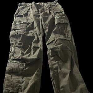 Abercrombie & Fitch Utility Cargo Pants Baggy Y2K Style Olive Satin Accents